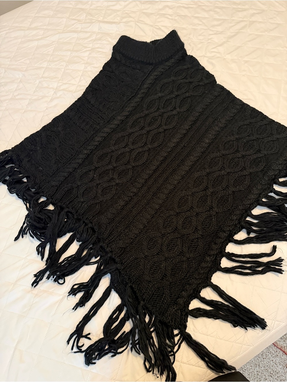 Apt. 9 Black Cable Knit Poncho Sweater with Fringe | One Size